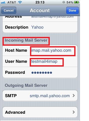 hotmail server settings for iphone