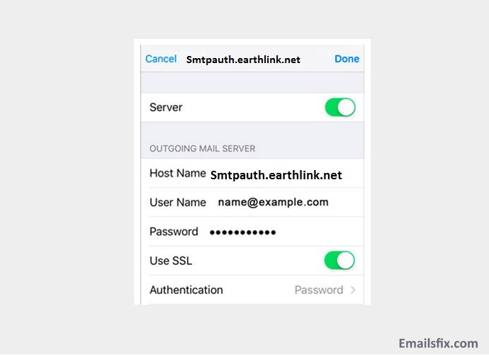 Hostname should Smtpauth.earthlink.net - EarthLink settings for Mac