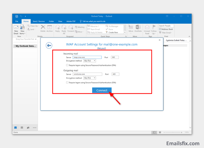 att email server settings on outlook 207