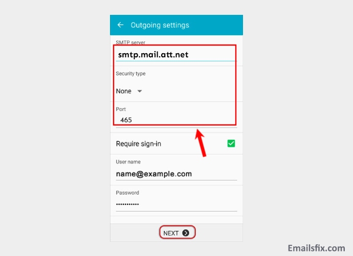 att email server settings 2019