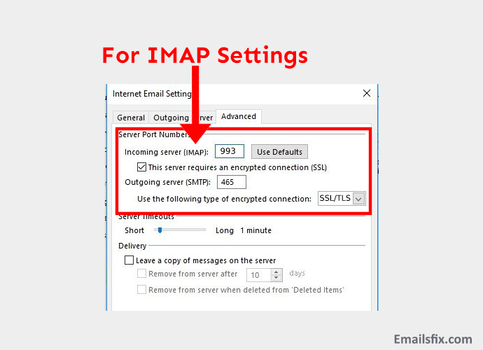 comcast email server settings imap