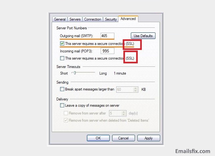 Advanced Setting Tab - Frontier Webmail server settings