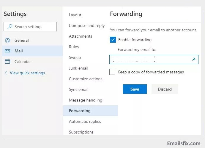 Click on ‘Save’ - how to forward emails from outlook