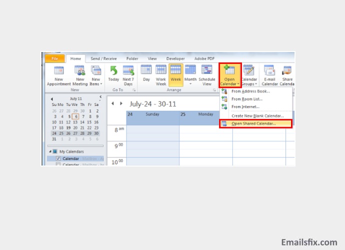 adding a shared calendar in outlook 2016 365