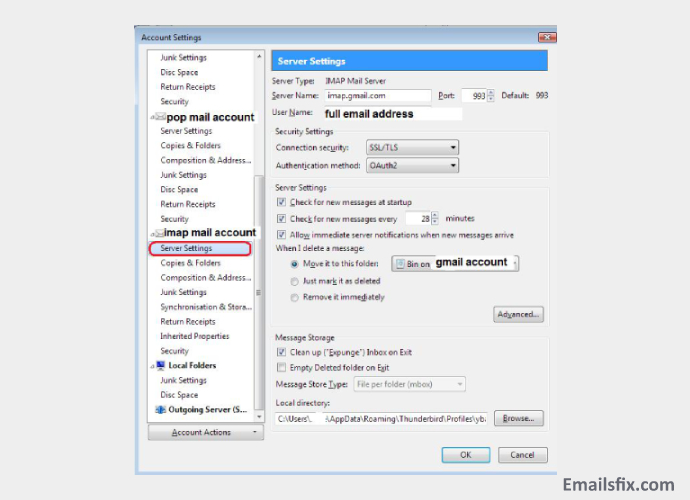 comcast email server settings for mozilla thunderbird