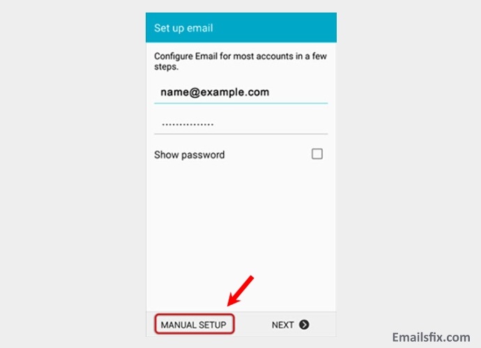 Choose ‘manual set up’ - centurylink net email settings Android