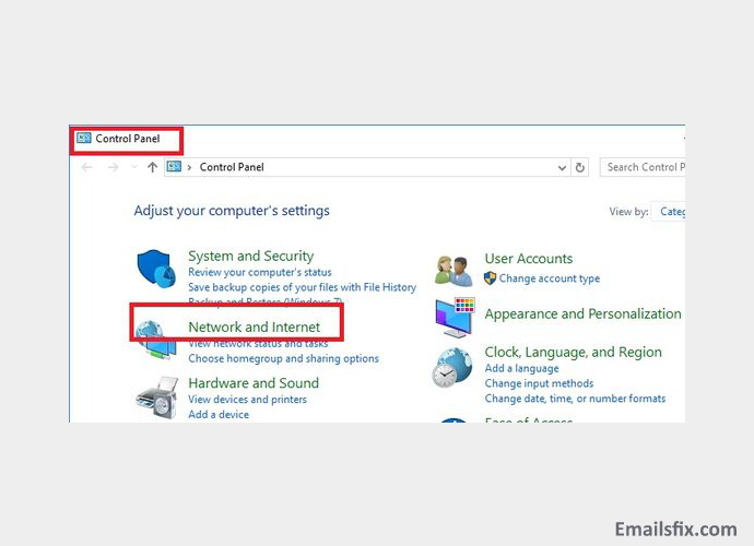possible solutions for Fix Error Code 0X80040154 in Outlook - Click on Control Panel & look for network & sharing icon