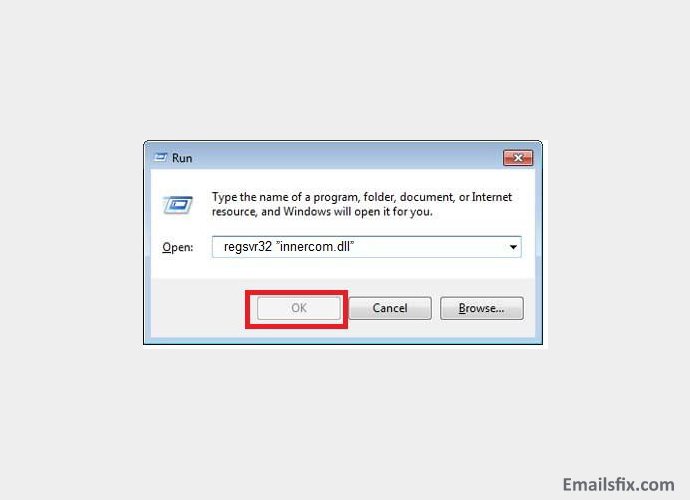 possible solutions for Fix Error Code 0X80040154 in Outlook - Type regsvr32 ”innercom.dll”