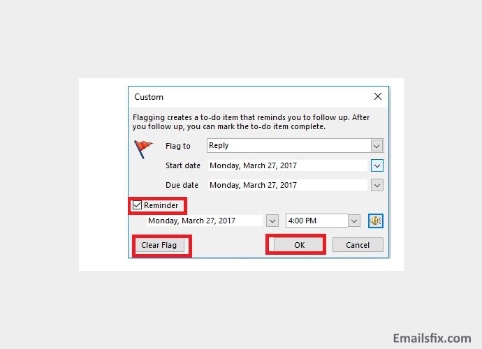 How To Setup Reminder On Top In Outlook 2016- click on the “OK” button