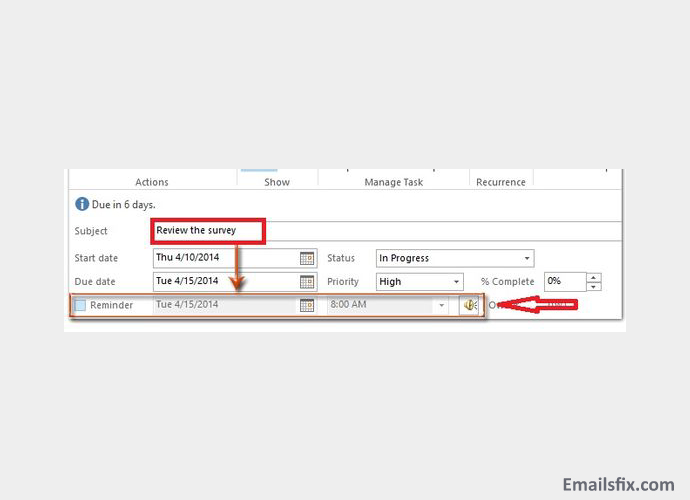 Setup Reminder On Top In Outlook 2016- reminder date and reminder time