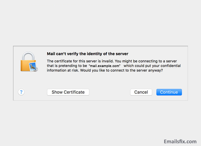 Ignore the two server identity prompts - sbcglobal email settings mac mail